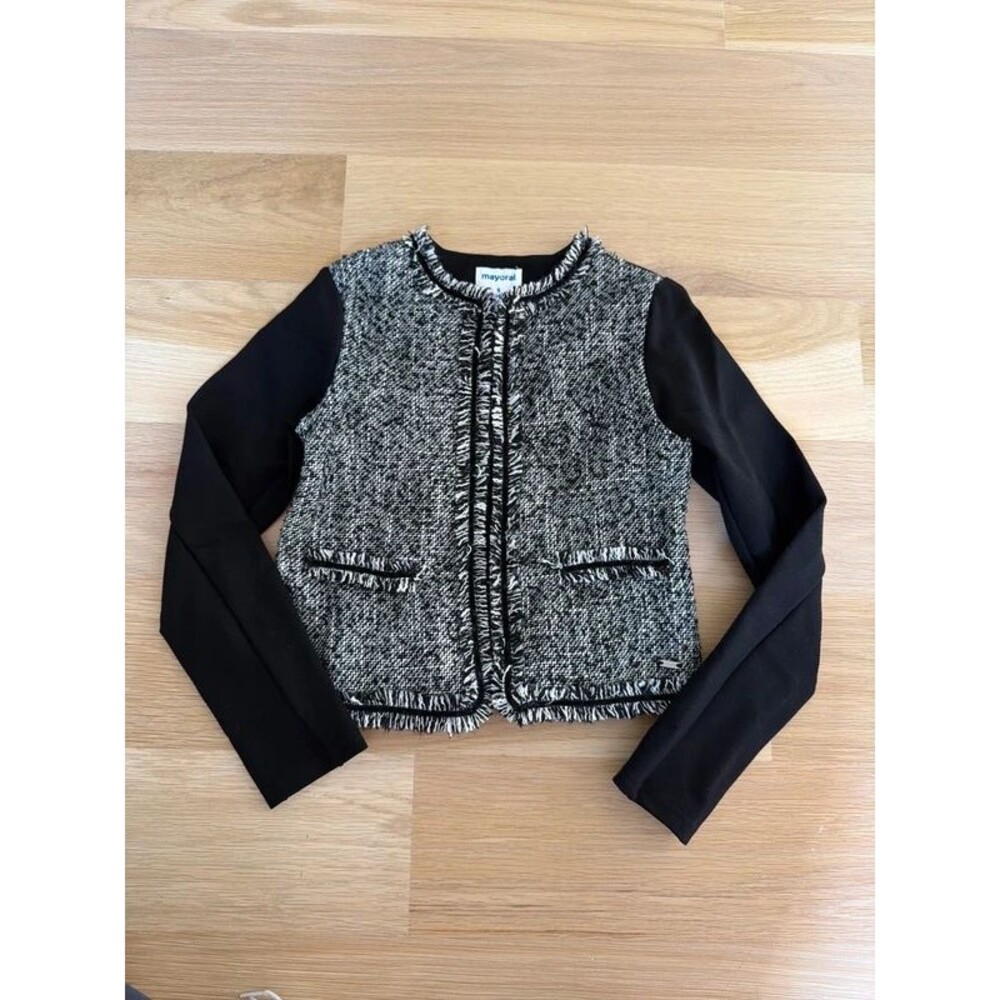 Mayoral girls black white tweed jacket blazer size 9